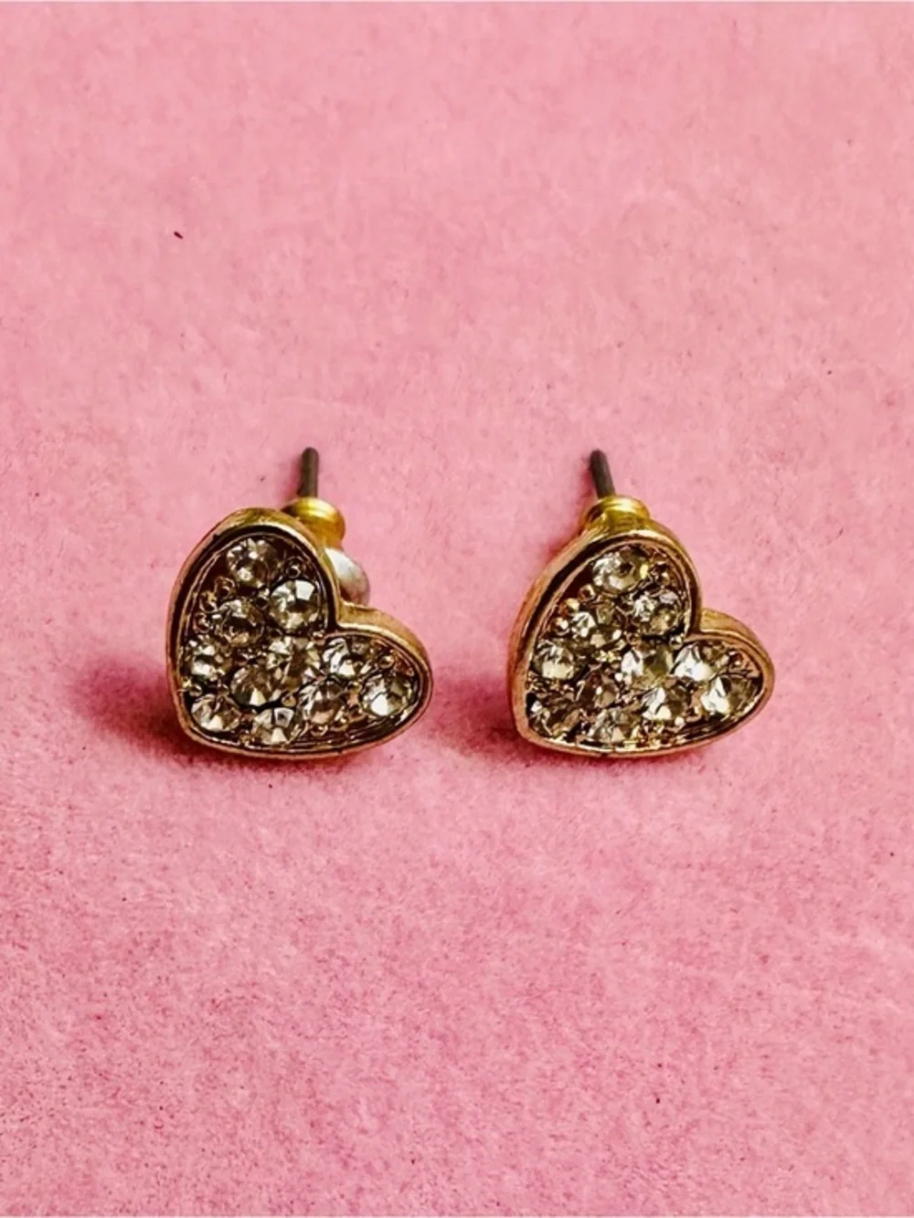 Gold Tone Crystal Heart Stud Earrings
